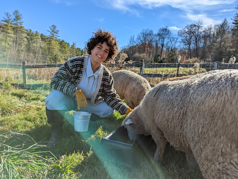 Photo of Haydee Borrero of Sheepy Hollow LLC in Ithaca, New York, is a past grant recipient using the funds to help manage her flock of American Romney sheep. (Photo: Business Wire)