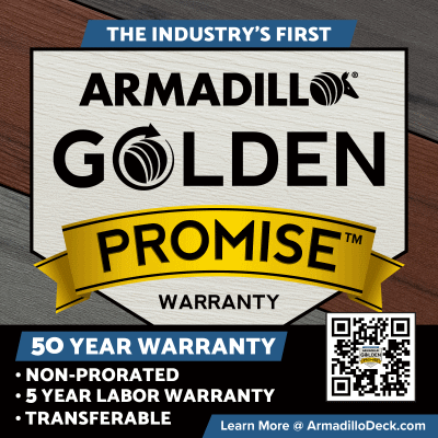 Armadillo Golden Promise warranty image and QR code. Avon Plastics.