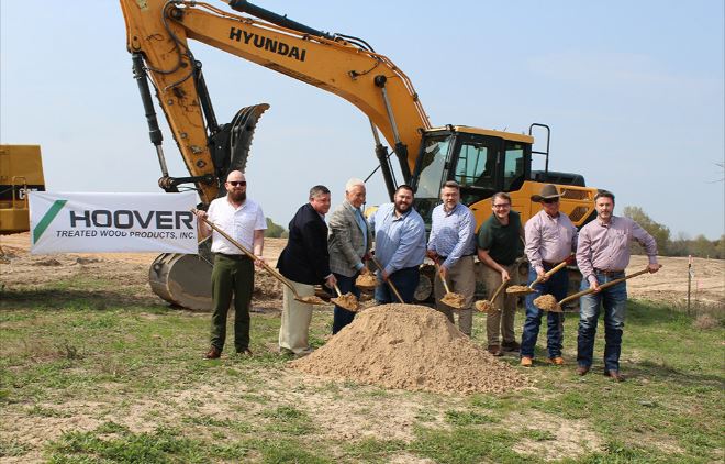 The Hoover Treated Wood Products leadership team broke ground on a new fire-retardant wood treatment facility in Fairfield, Texas.