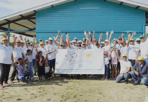 Photo: PPG volunteers carried out a colorful makeover at the OS Skroetjie school in Suriname through the company's New Paint for a New Start initiative.