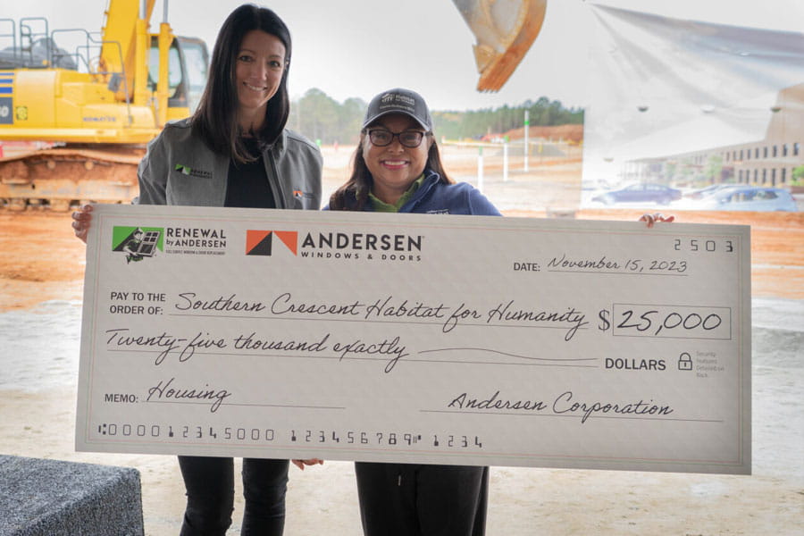 Andersen reinforced its commitment to investing in the communities where it operates with a $25,000 donation to Southern Crescent Habitat for Humanity